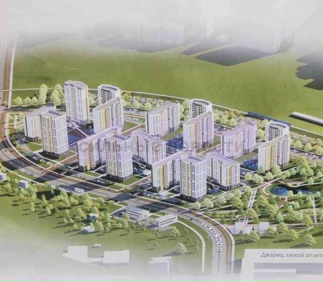 Микрайон возле дворца лёгкой атлетики и озера Бобрихи