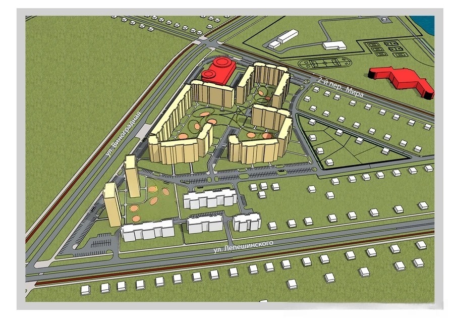 Проект застройки в квартале улиц Советская-Федюнинского-Лепешинского в г.Гомеле. Расчетно-планировочный квартал №2